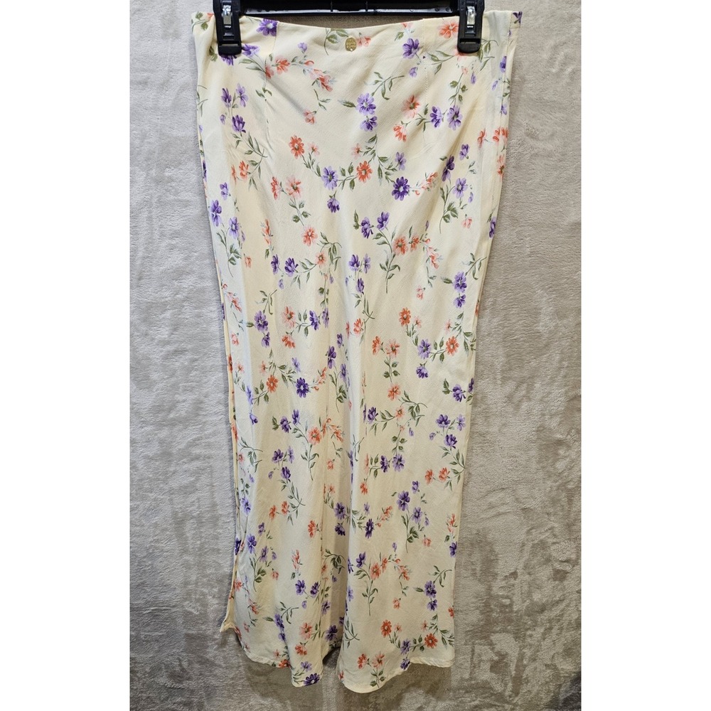Billabong Summer Side Kismet Floral Midi Skirt L Yellow Boho Viscose - Picture 3 of 9